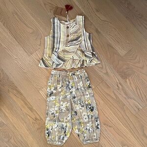 NWT Yo Baby Striped and Floral Kids Pant Set